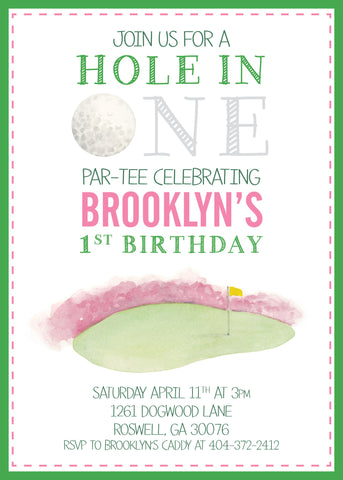 Tiny Tag Golf Invitation-blue and pink color ways available
