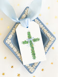 Boxwood Cross Hang Tag {blue bow+personalized back}